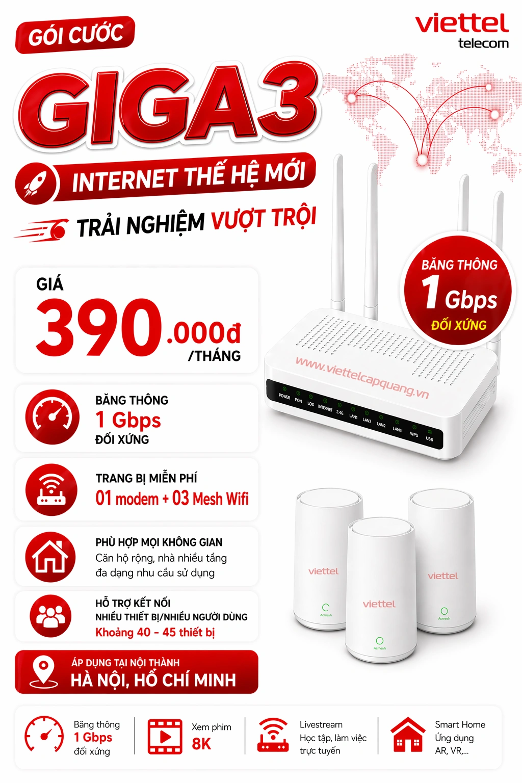 Giga3 — Gói Cáp Quang Viettel XGSPON 1Gbps + 3 Mesh WiFi 6