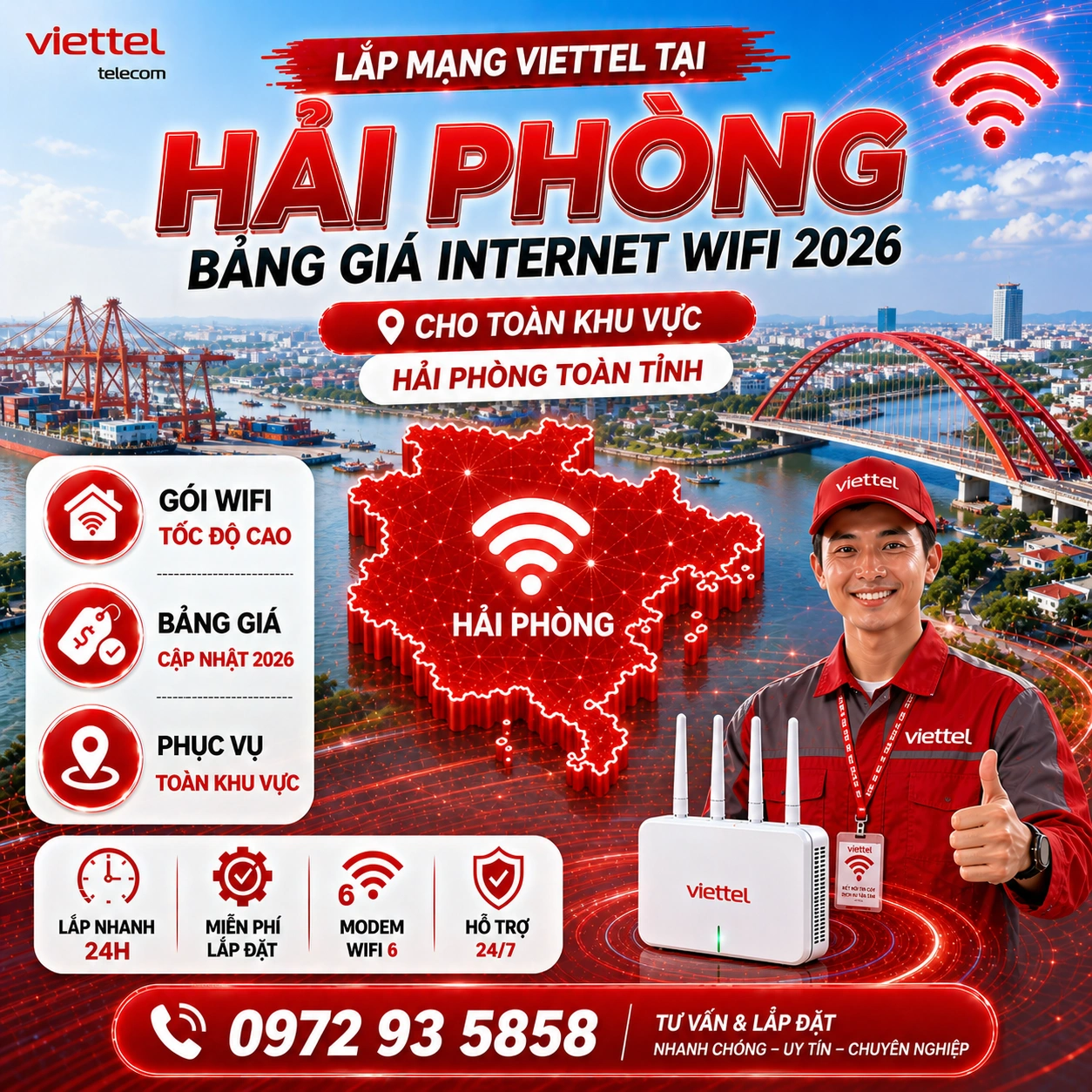 Lắp mạng Viettel tại Hải Phòng - Bảng giá Internet cáp quang 2026 cho TP Hải Phòng + Hải Dương sau sáp nhập, đảo Cát Bà - Đồ Sơn
