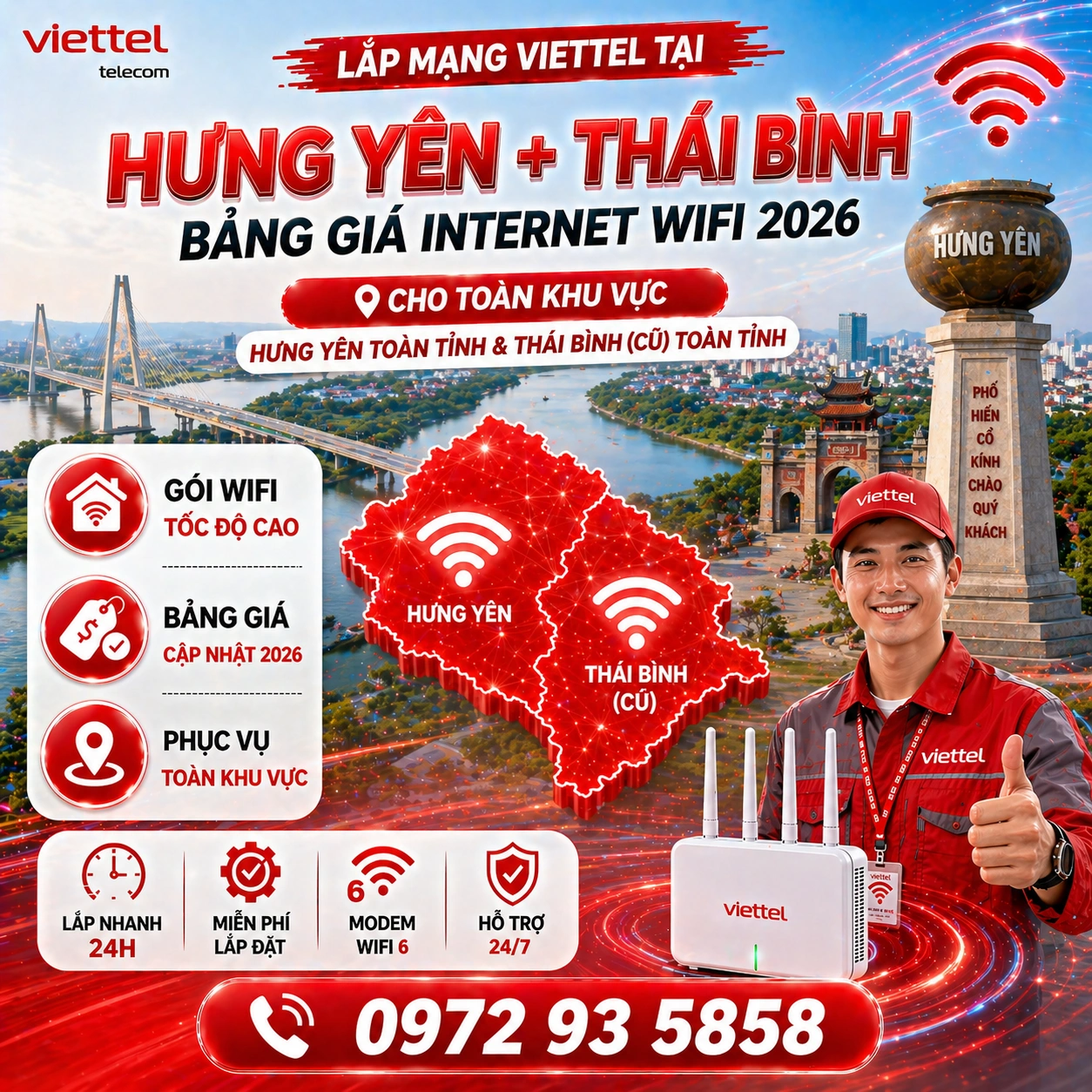 Lắp mạng Viettel tại Hưng Yên - Bảng giá Internet cáp quang 2026 cho khu vực Hưng Yên và Thái Bình sau sáp nhập