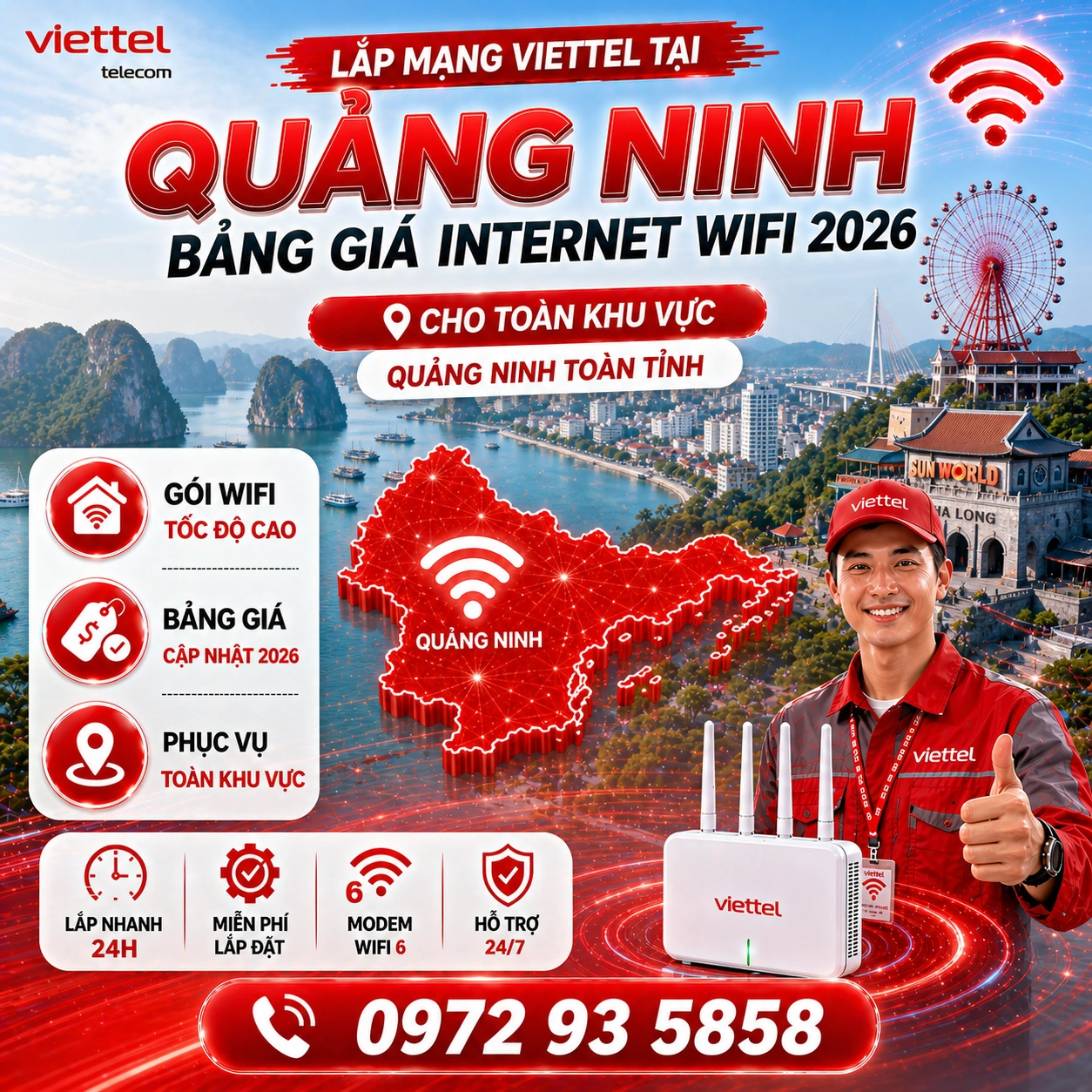Lắp mạng Viettel tại Quảng Ninh - Bảng giá Internet cáp quang 2026 cho TP Hạ Long, Cẩm Phả, Móng Cái, Uông Bí và các đảo Cô Tô - Vân Đồn