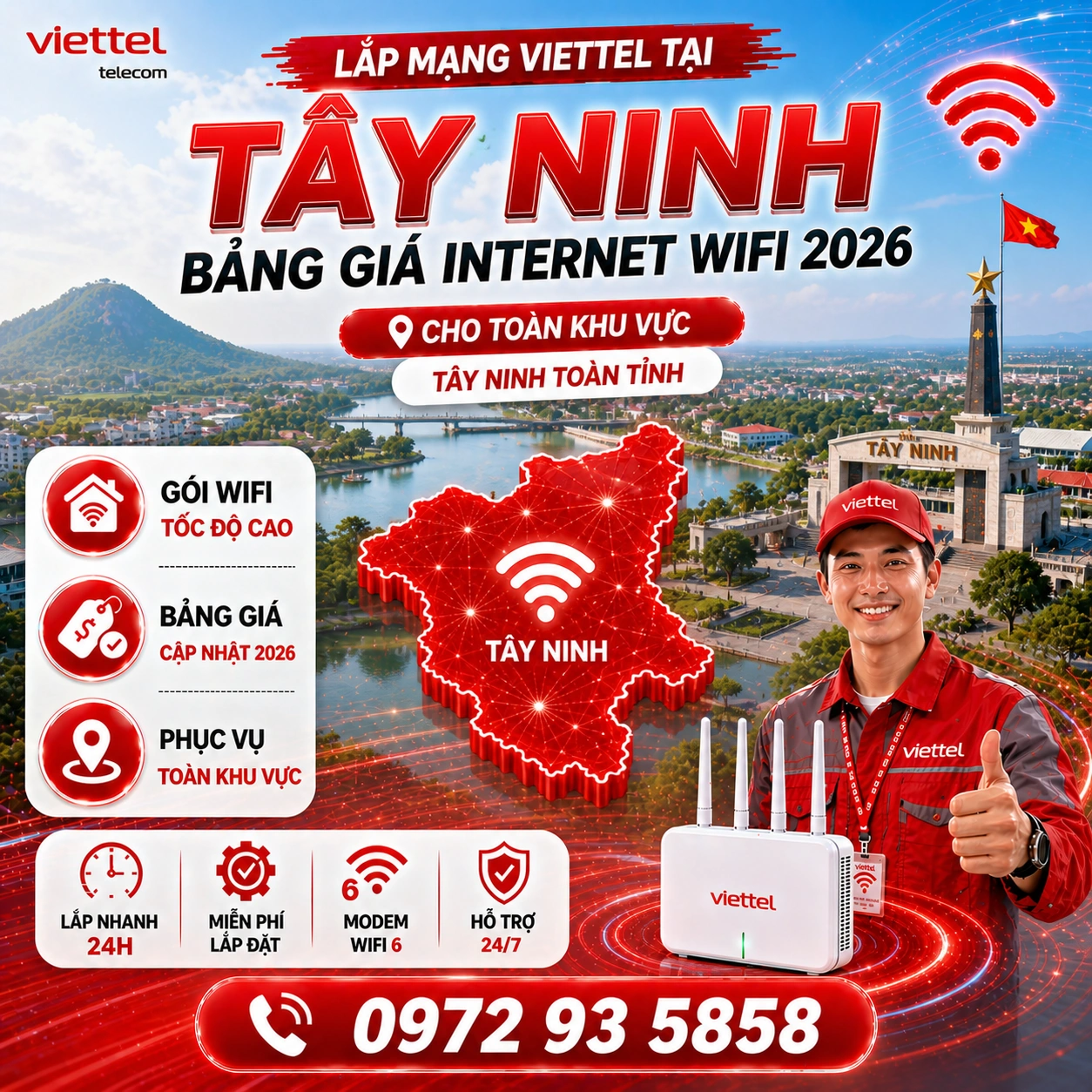 Lắp mạng Viettel tại Tây Ninh - Bảng giá Internet cáp quang 2026 cho khu vực Tây Ninh và Long An sau sáp nhập