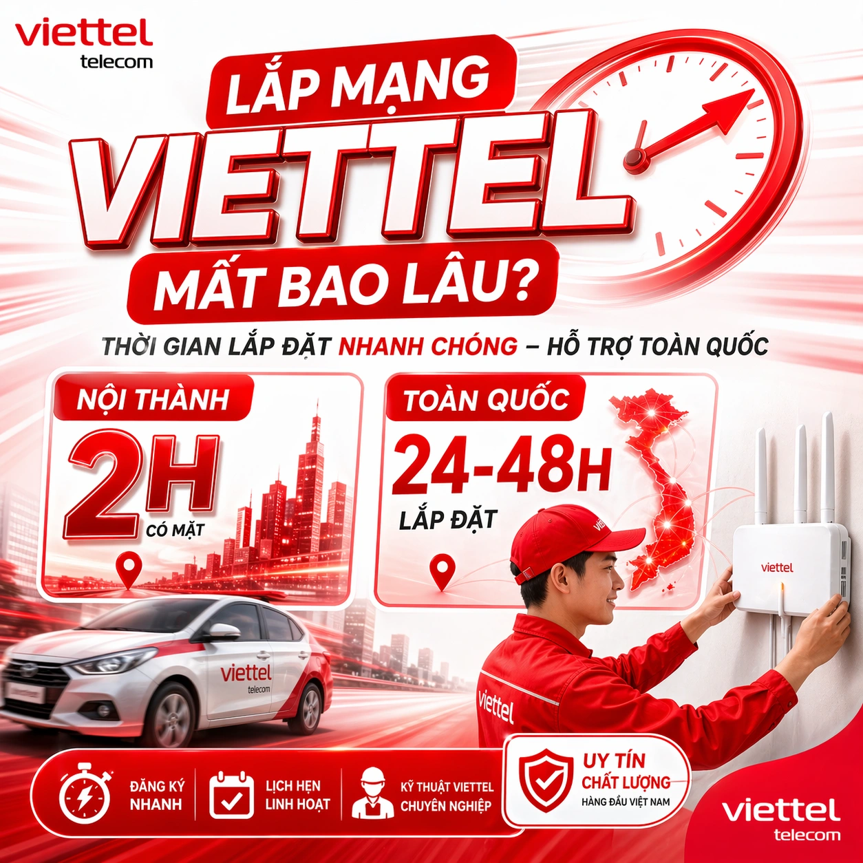 Lắp Mạng Viettel Mất Bao Lâu? — Thời Gian 2h Nội Thành, 24–48h Toàn Quốc (2026)