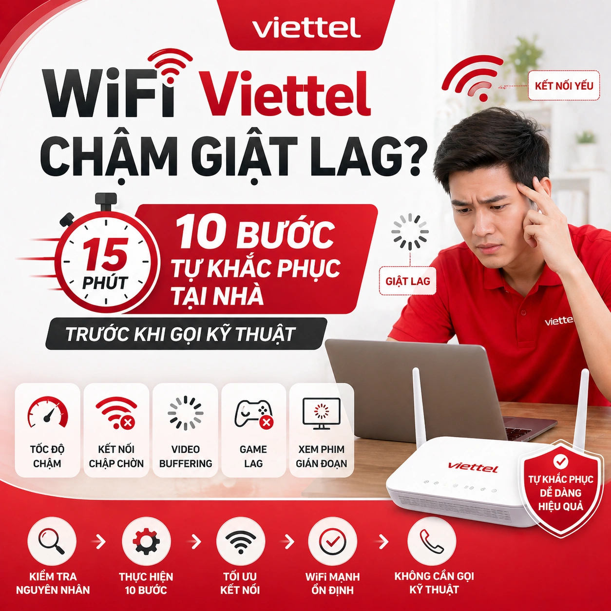 WiFi Viettel Chậm Giật Lag? 10 Bước Tự Khắc Phục Tại Nhà Trong 15 Phút Trước Khi Gọi Kỹ Thuật (2026)