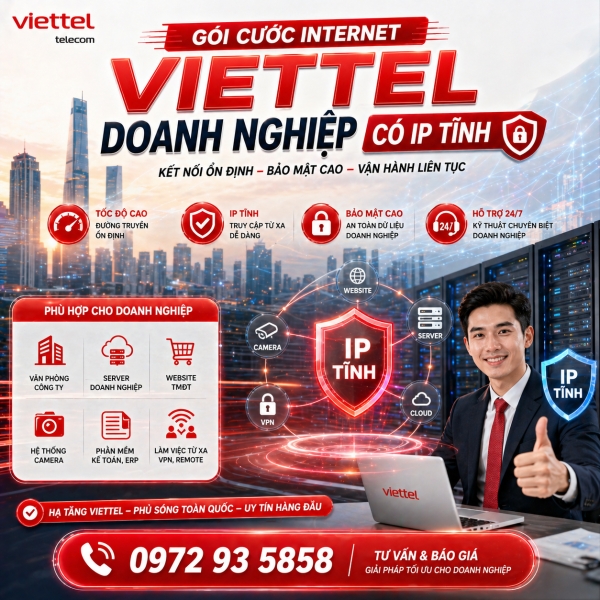 Gói Cước Internet Viettel Doanh Nghiệp Có IP Tĩnh 2026 — Bảng Giá Đầy Đủ 13 Gói + Tư Vấn Chọn Đúng